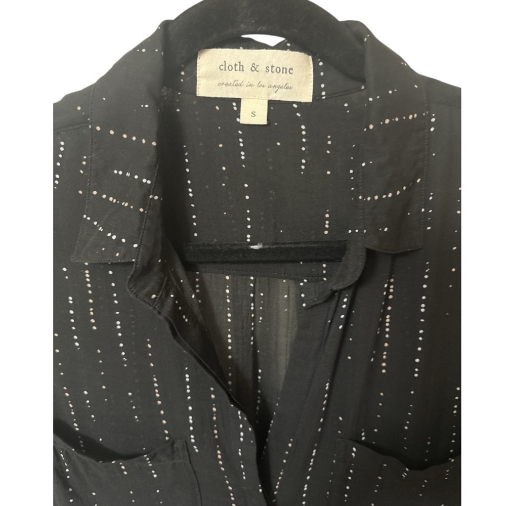 Cloth & Stone Polka Dot Button Down Top Black/White Lightweight Semi Sheer Small - Picture 3 of 5